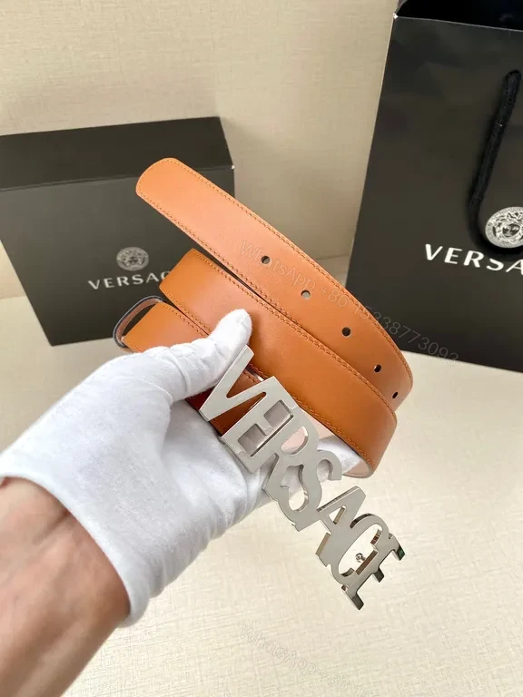 View 7 of Versace Leather Belt with Logo Buckle - Subtle Luxury, Bold Identity