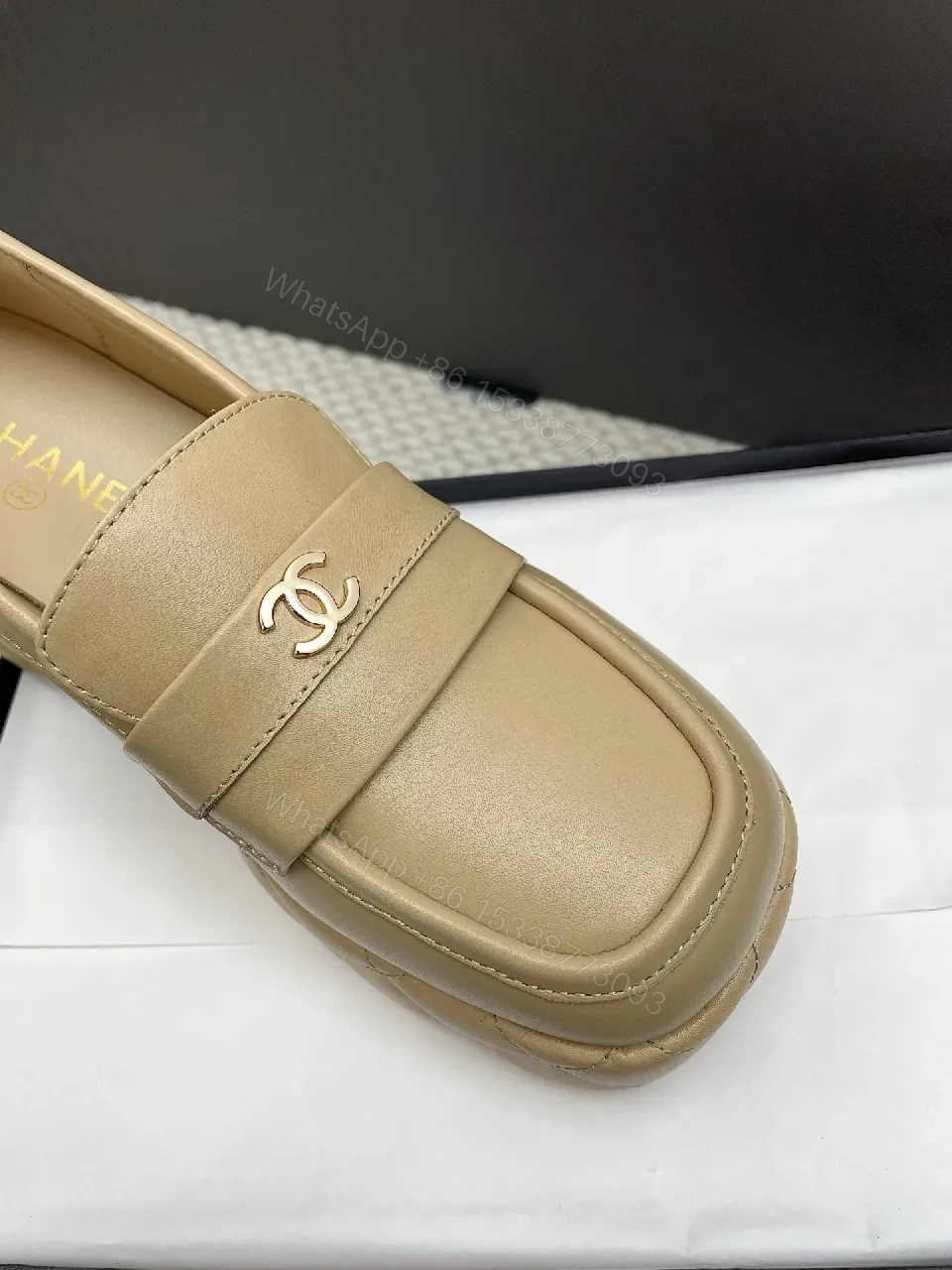View 7 of Soft-Tone Leather Mules with Gold Logo Leather Mules, Subtle Luxury Footwear