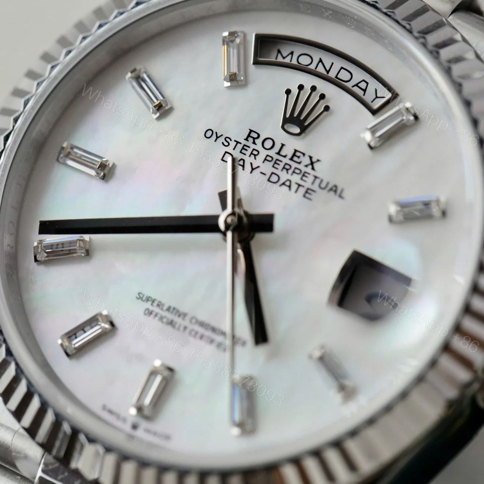 View 5 of Superclone Rolex Day-Date White Mother-of-Pearl Diamond Dial 128236-0021 36 mm
