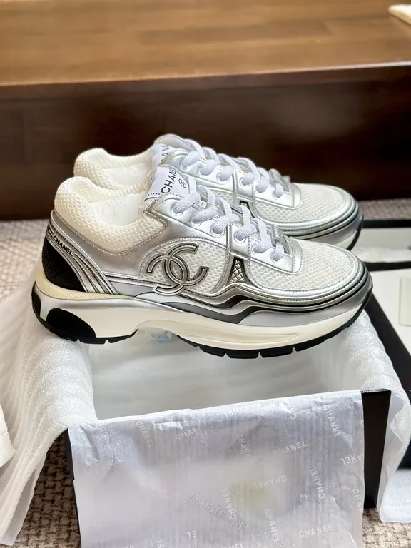 View 7 of Silver-Tone Mesh Runner with Chanel Detailing Sneakers