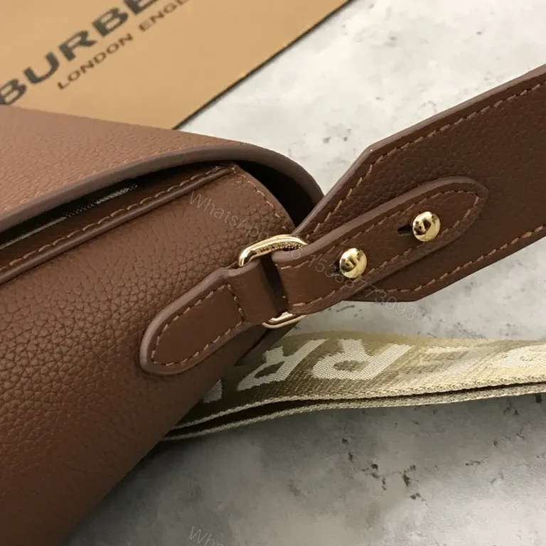 View 6 of Brown Leather Crossbody | Heritage Plaid, Gold Hardware, Structured Design