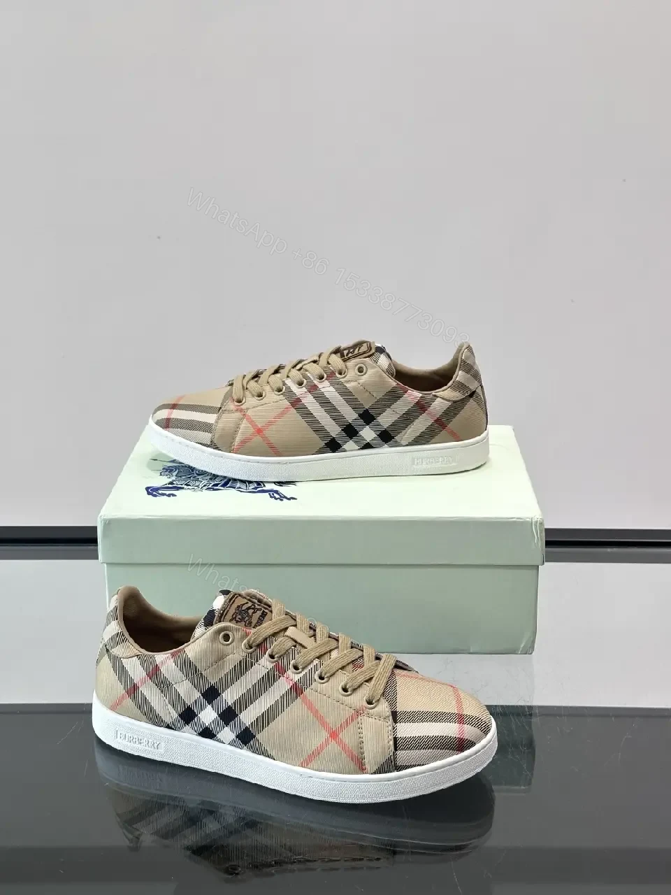 View 2 of Plaid Plush Comfort Low-Top Sneakers with Signature Check