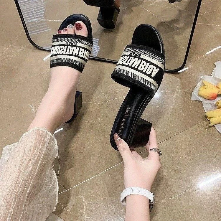 View 4 of First Copy Dior Block Heels Black & White