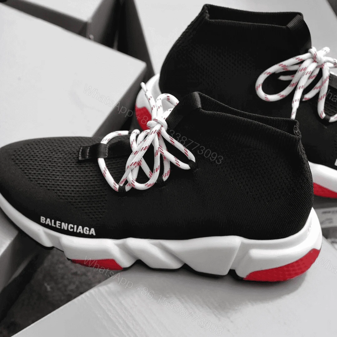 View 3 of BALENCIAGA SPEED TRAINER LACE UP BLACK RED – BB015