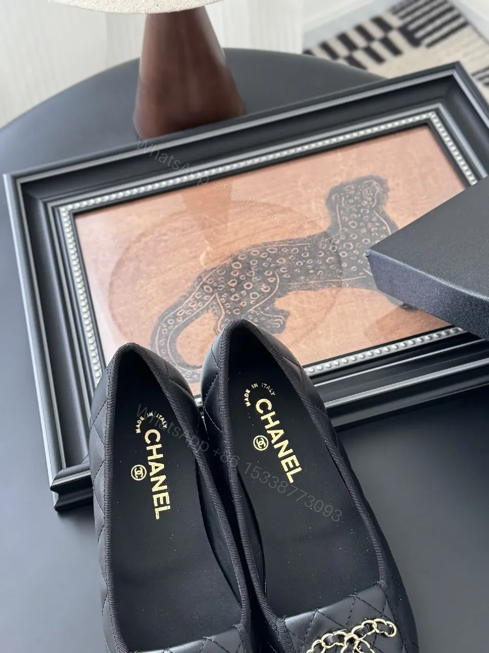 View 3 of Quilted Black Leather Slip-Ons with Gold Hardware Comfort Shoes