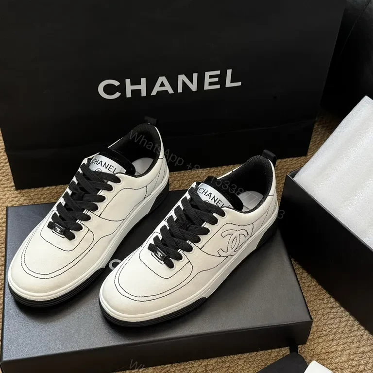 View 2 of Minimalist White Leather Sneakers â€“ Luxe Chanel-Inspired Details