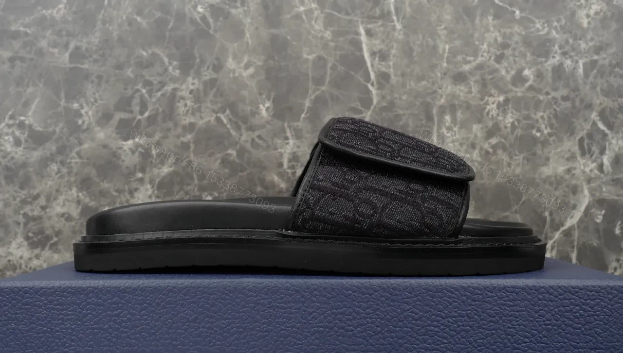 View 5 of Black Mono Slide: Textured Strap Luxury Slides