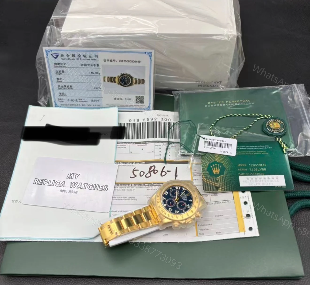 View 3 of Super Clone Rolex Daytona Gold with Blue Dial 116528 Replica