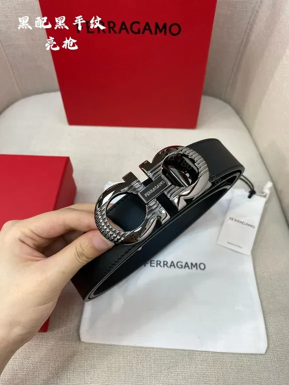 View 5 of Bold Leather Belt with Signature Ferragamo Hardware (60)