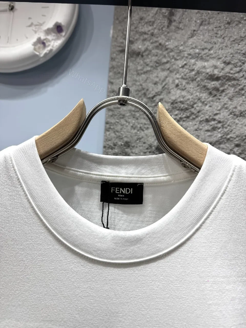 View 10 of White Cotton Tee — Pop Art Fendi Emblem, Graphic Statement Tee
