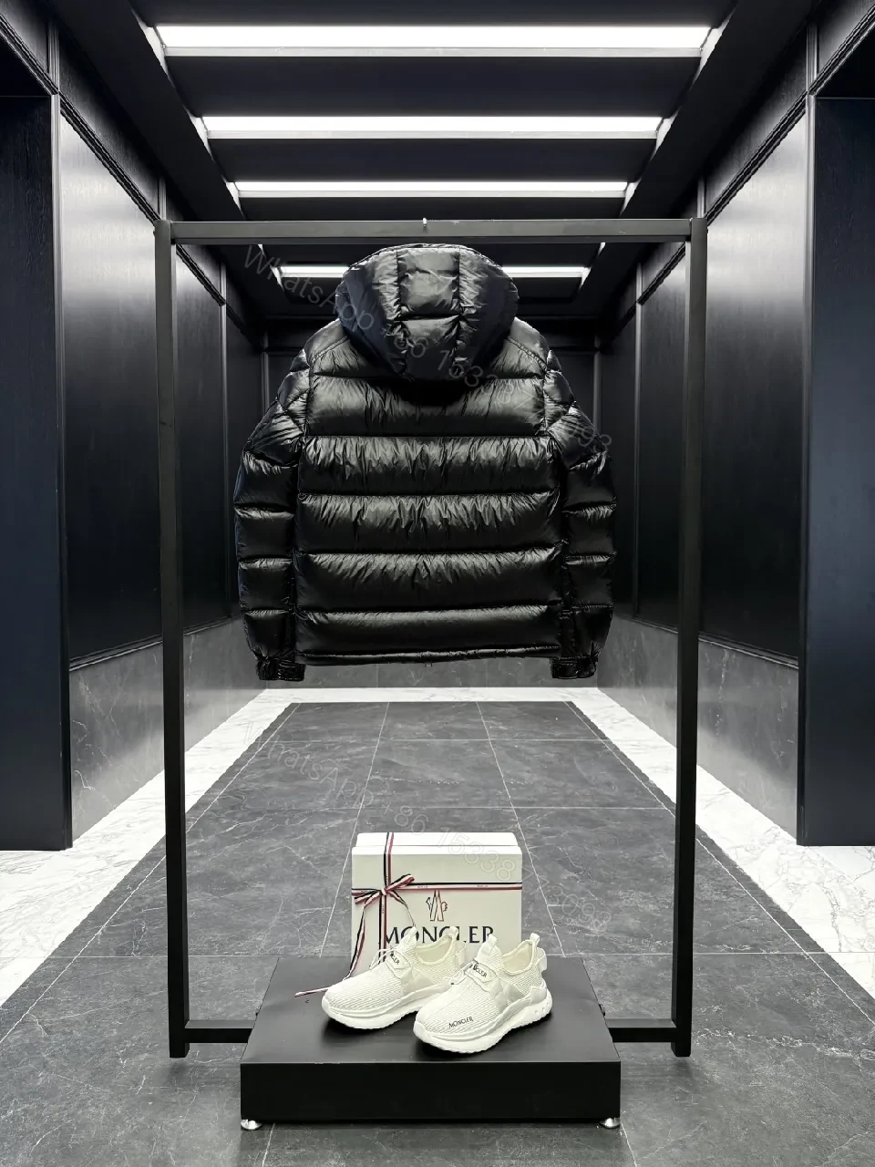 View 4 of Lux-Plush Puffer Jacket + Off-White Knit Sneakers Set