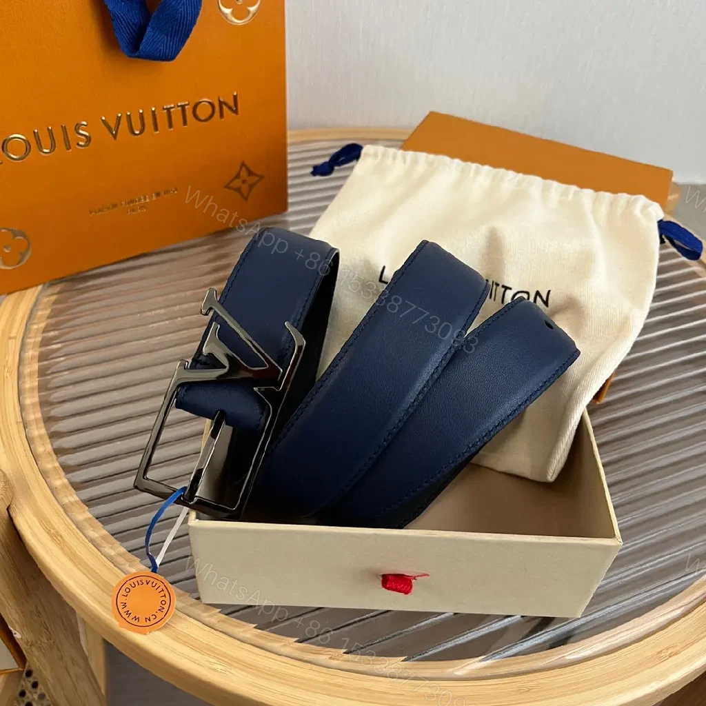 View 7 of Blue Leather Belt with Signature Buckle - Modern Luxury Accessory