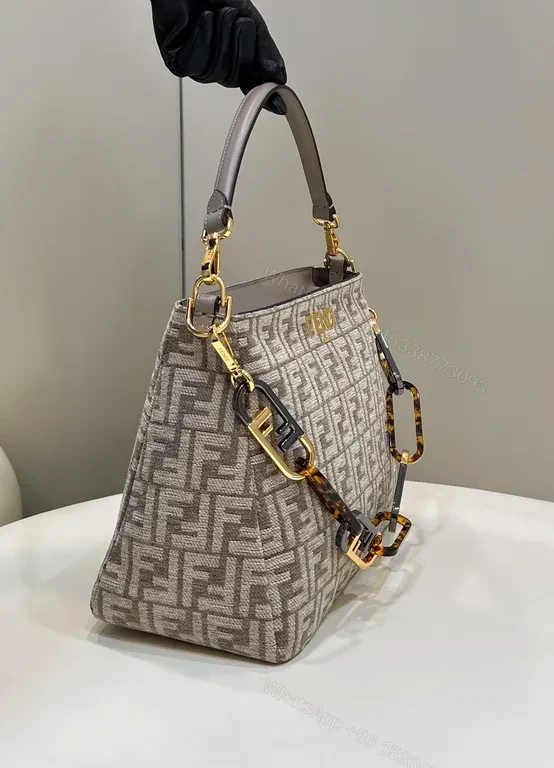 View 8 of Fendi Signature Monogram Leather Handbag - Gold Hardware Carryall