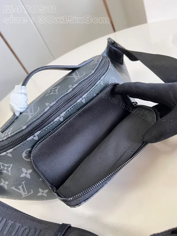 View 3 of Black Monogram Tote Bag with Zipper, Adjustable Strap, Louis Vuitton-inspired style