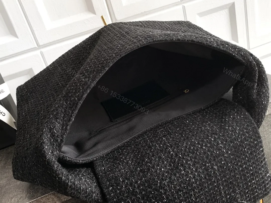 View 3 of Black Tweed Mini Bag with Gold Chain - Luxe Style