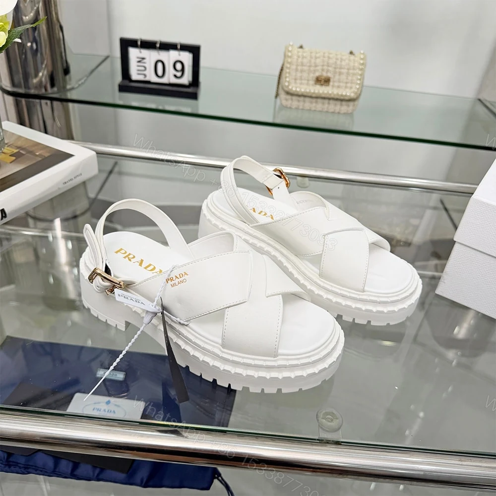 View 2 of PRADA Crisscross Leather Sandals 621770