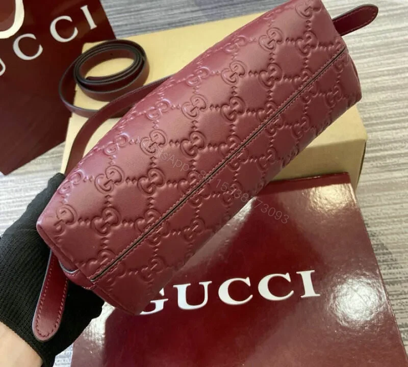 View 5 of Gucci GG Emblem Small Shoulder Bag – Rosso Ancora Red Leather