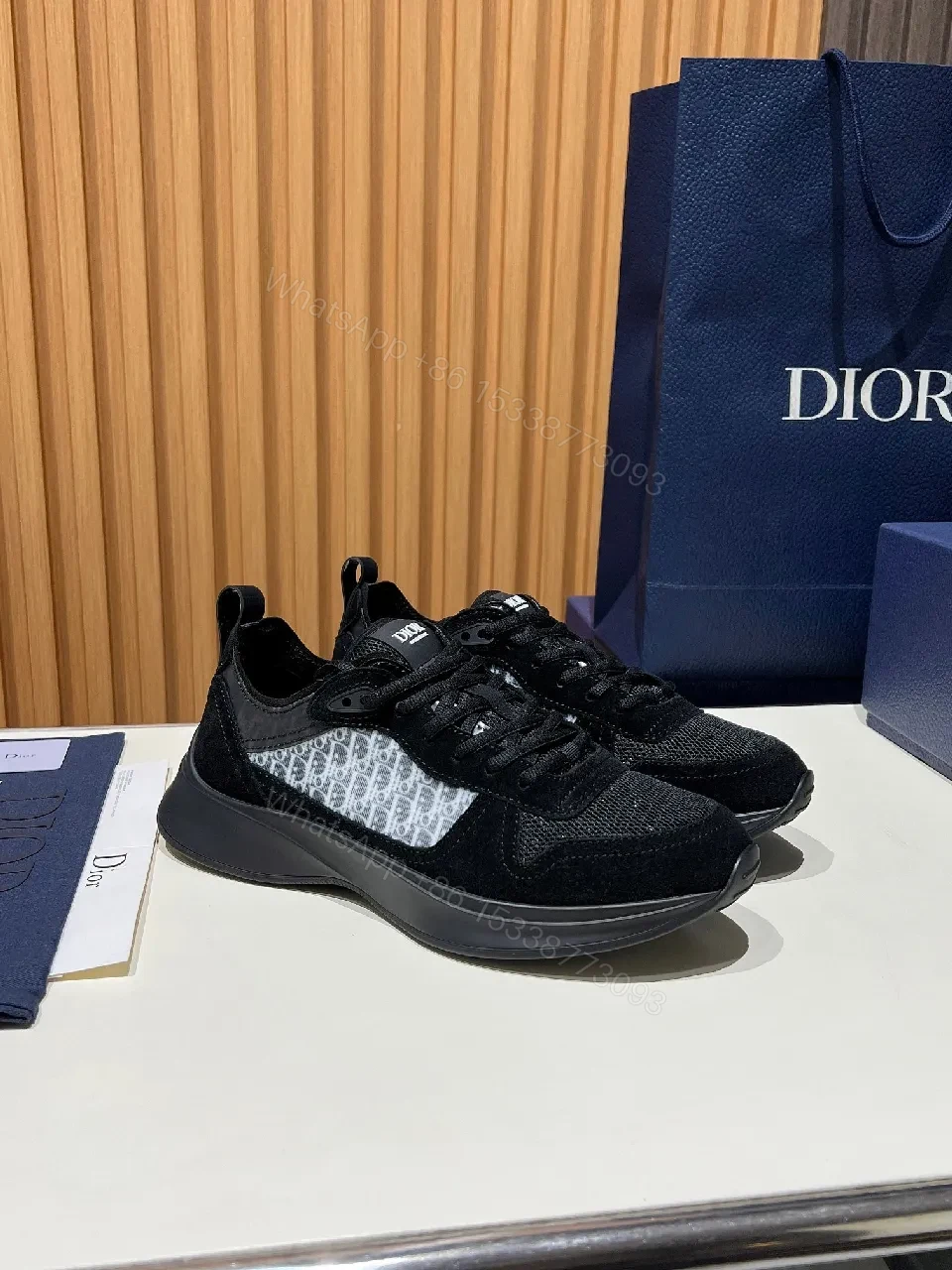 View 5 of Black Mesh Suede Runner with Monogram Accent Sneaker