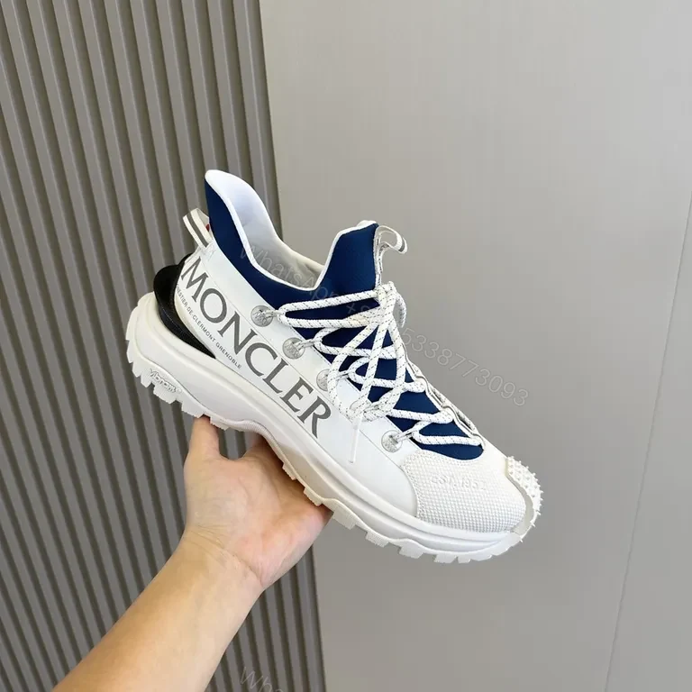 Moncler Navy Knit Sneaker with White Leather, Lux-Chic Style — view 1