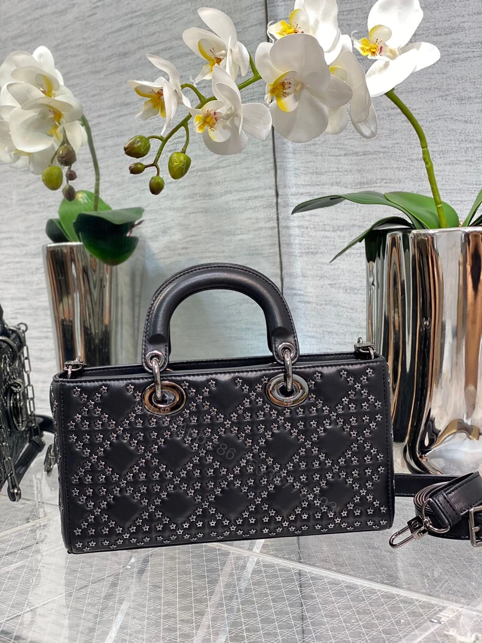 View 2 of Dior D-Joy Super Premium Black Handbag With Star Studs 26cm