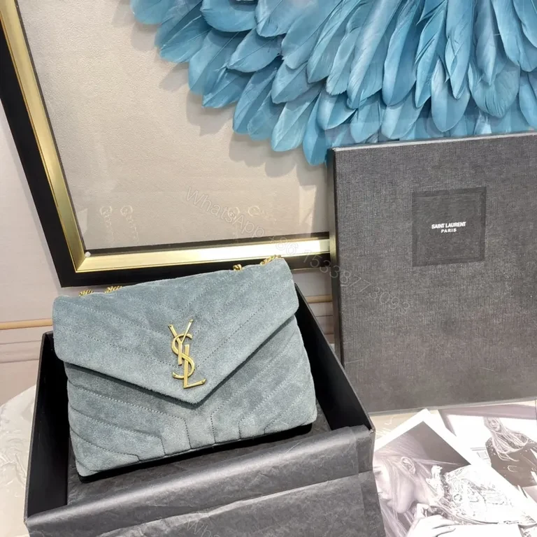 Powder-Blue Suede Crossbody with YSL Monogram Gold Hardware — view 1