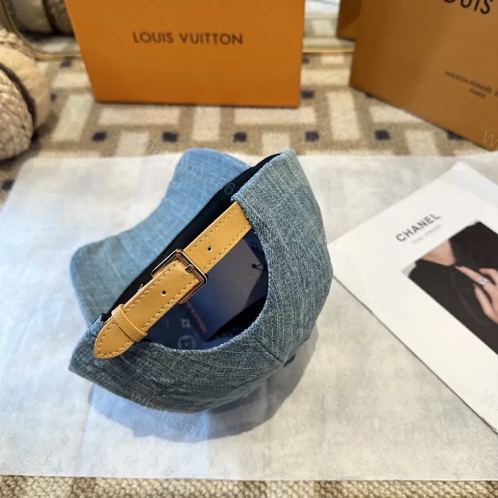 View 2 of Denim-Textured Cap with Subtle Luxury Emblem