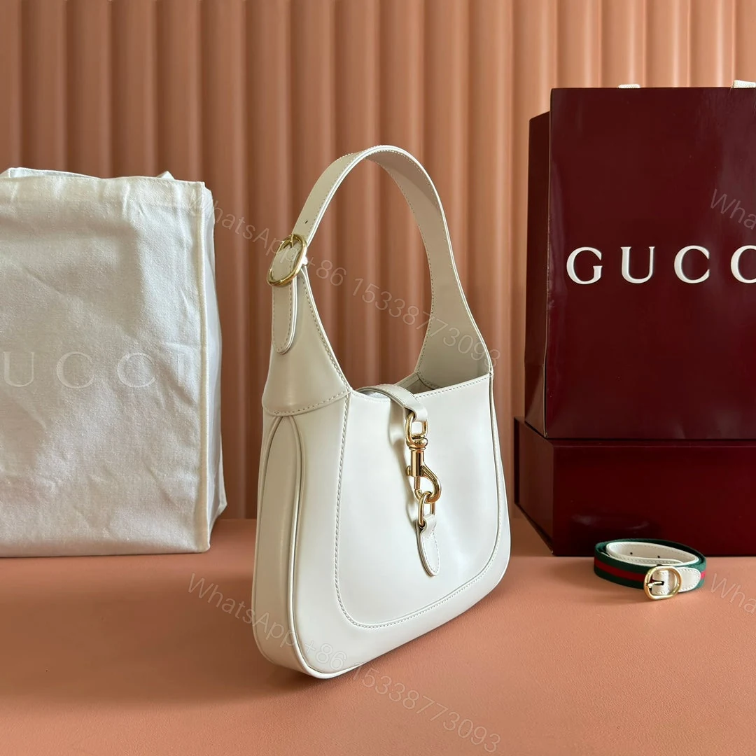 View 3 of JACKIE SMALL SHOULDER BAG 27 IN WHITE CALFSKIN GOLD HARDWARE