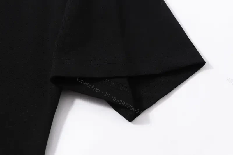 View 8 of Dark Black Cotton Tee with Off-White Logo Print – Relaxed Fit Shirt