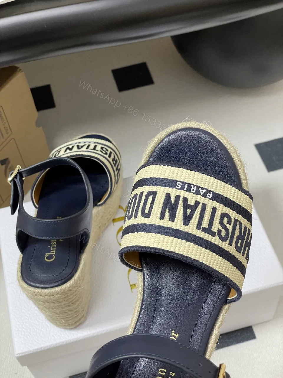 View 6 of Navy Leather Espadrille Wedge Sandals - Bold Luxe Style