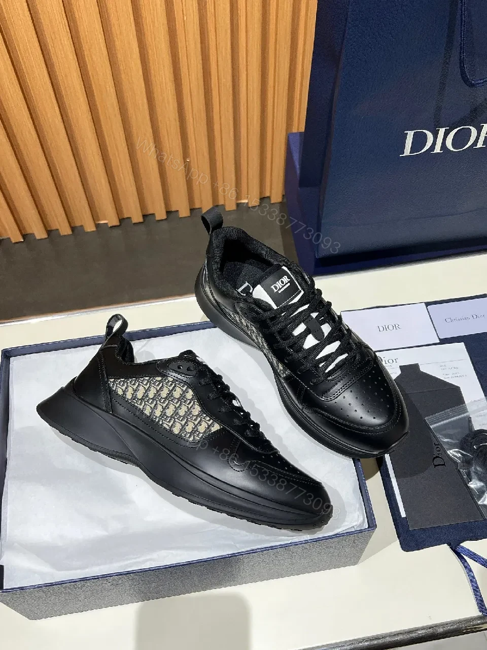 View 7 of Lux Black Leather-Details Sneaker: Knit Panels, Modern Streetwear