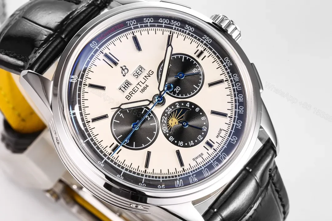 View 2 of JF Factory Breguet Classique Complications Blue Dial 42mm Stainless Steel Watch with Black Leather Strap