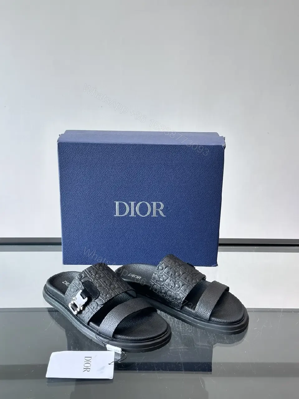 View 5 of Blue Leather Sandals Dior Style Buckle Sandals