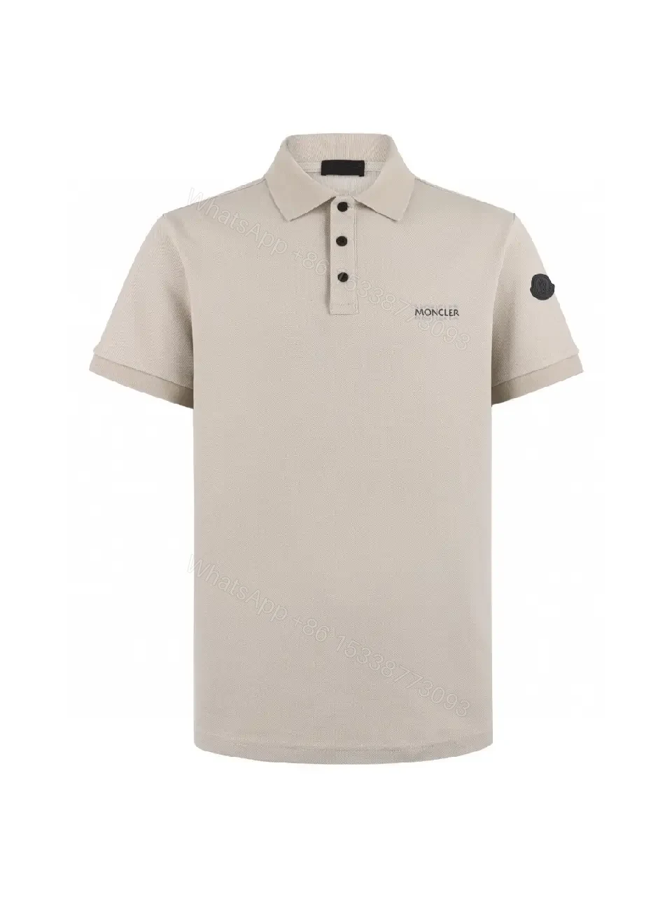 View 9 of Beige Polo Shirt Short-Sleeve Classic Collar Patch Logo Polo Hem