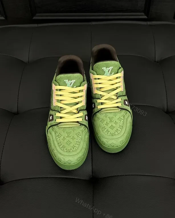 Green LV-Style High-Top Sneakers with Signature Motif — view 1