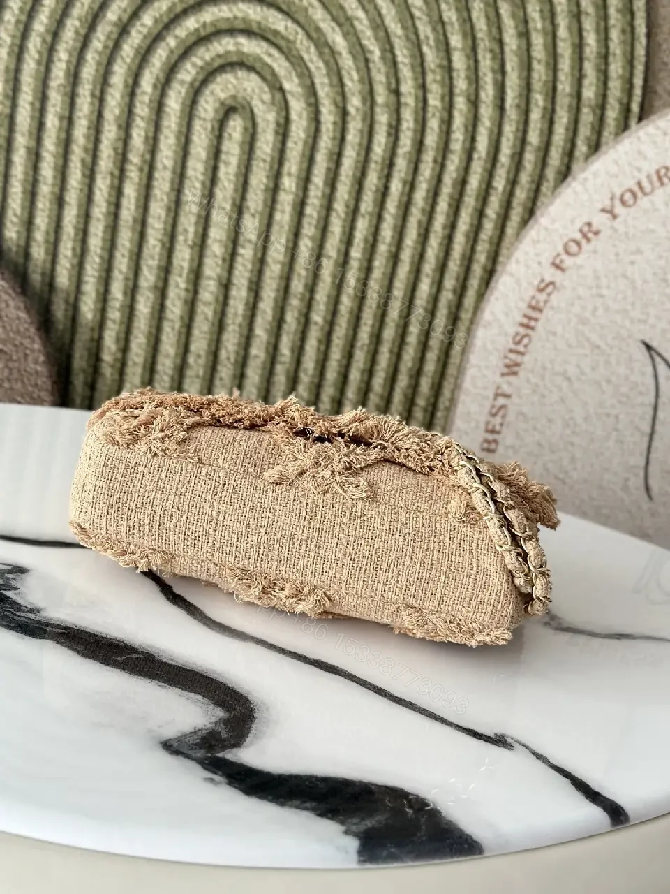 View 7 of Textured Mini Bag: Frayed Jacquard, Nude-Beige, Couture-Inspired Style, Crossbody Ready