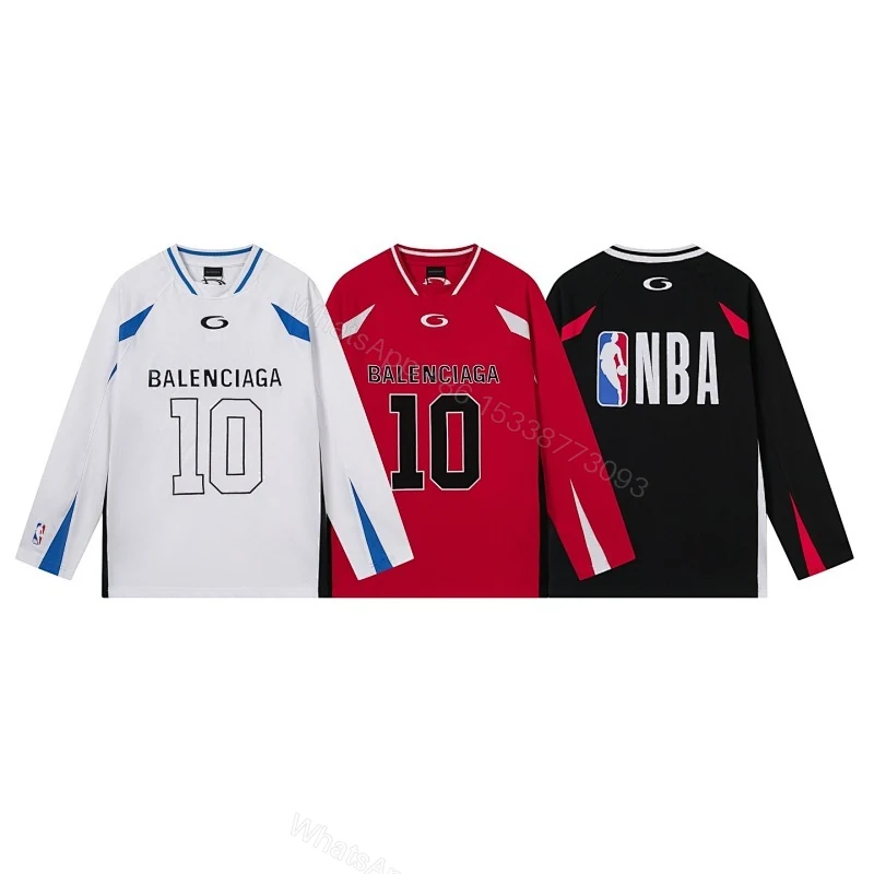 View 13 of Balenciaga Clothes NBA Collab Health Mesh & Color-Block Long-Sleeve T-Shirt Black/Red/White