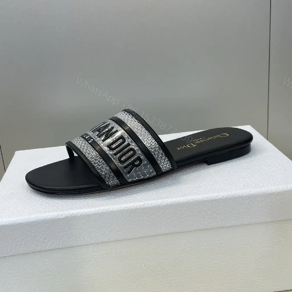 View 4 of Bold Black Synthetic Slide + Braided Strap Luxe + DIOR-inspired Comfort Slides