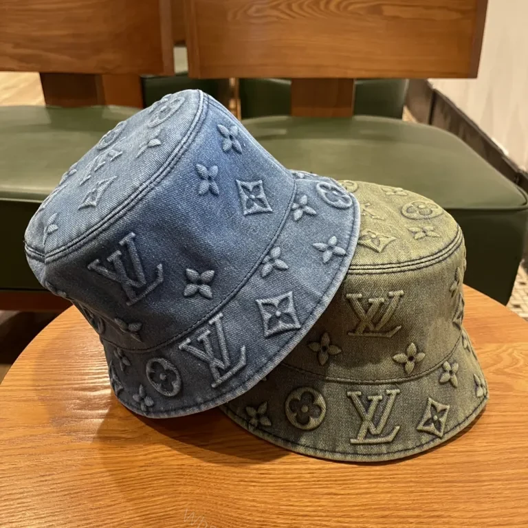 View 3 of Denim LV-Style Monogram Bucket Hat, Premium Streetwear