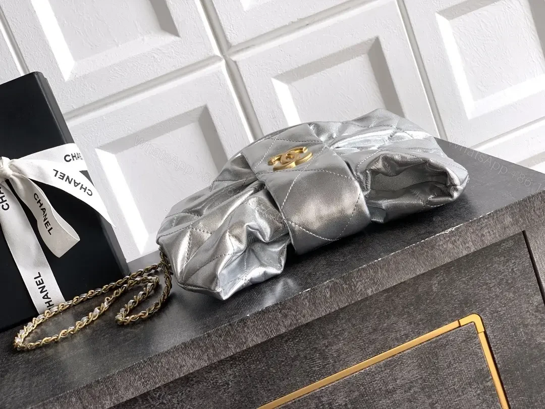 View 5 of Metallic Quilted Handbag with Gold Hardware Statement Bag