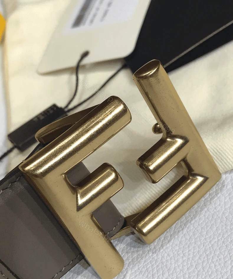 View 2 of FENDI GREY LEATHER BELT WITH FENDI GOLD BUCKLE 40MM