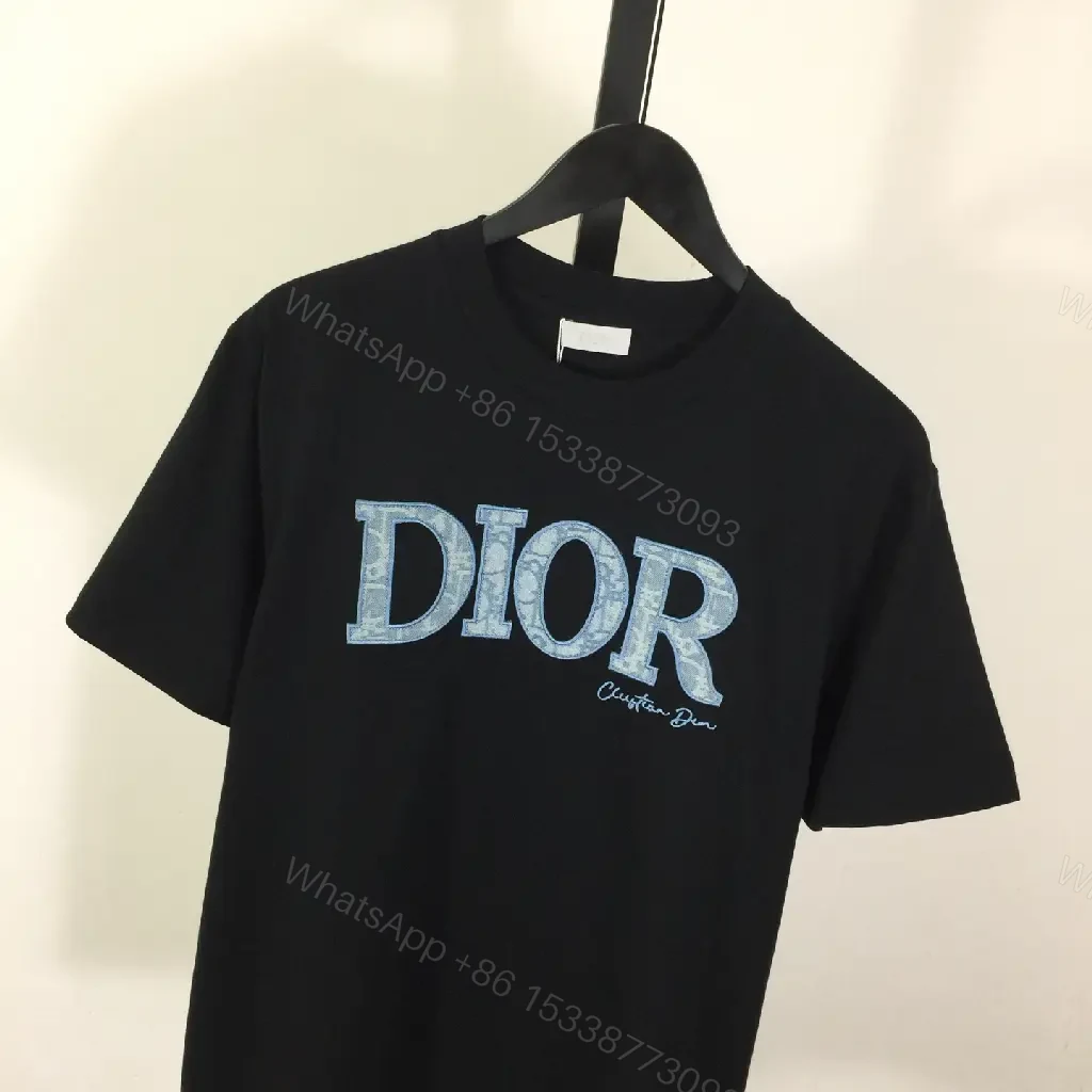 View 8 of Black Denim-Print Tee with Dior Logo, Casual Loose Fit