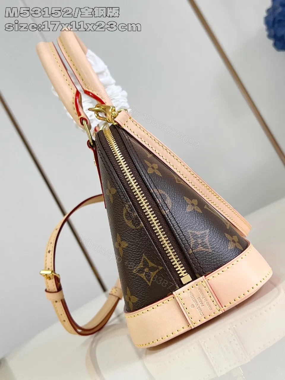 View 4 of Apricot Trim Monogram Satchel: Structured Luxury Bag