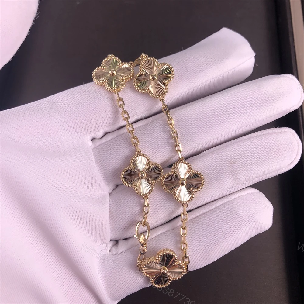 View 4 of VCA Vintage Alhambra Bracelet 5 Motifs Guilloche Yellow Gold VCARP3JK00
