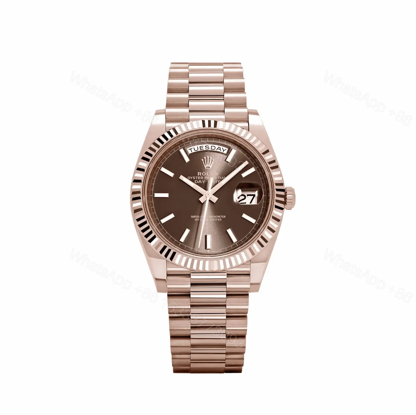 Rolex Super Clone Day-Date Rose Gold President Strap 40mm — view 1