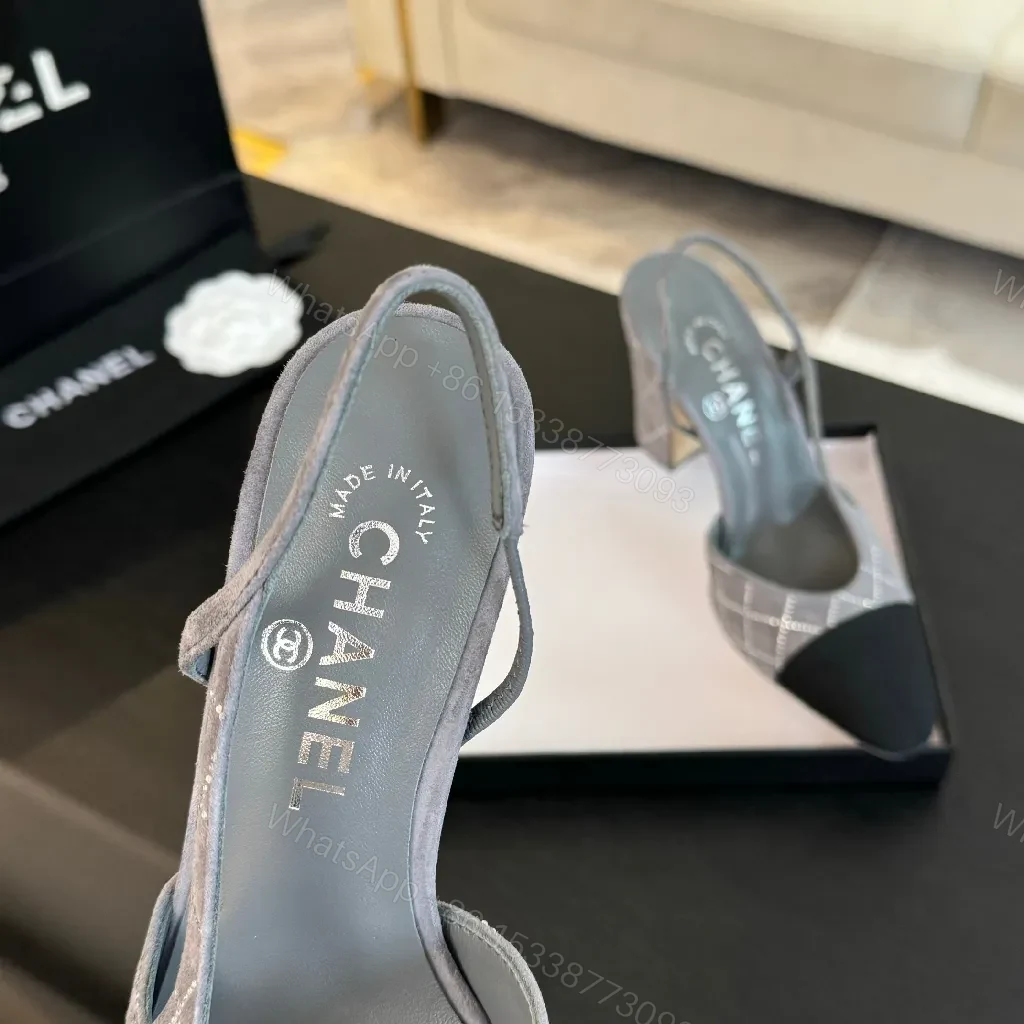 View 9 of Plaid-Embellished Suede Slingbacks with Block Heel