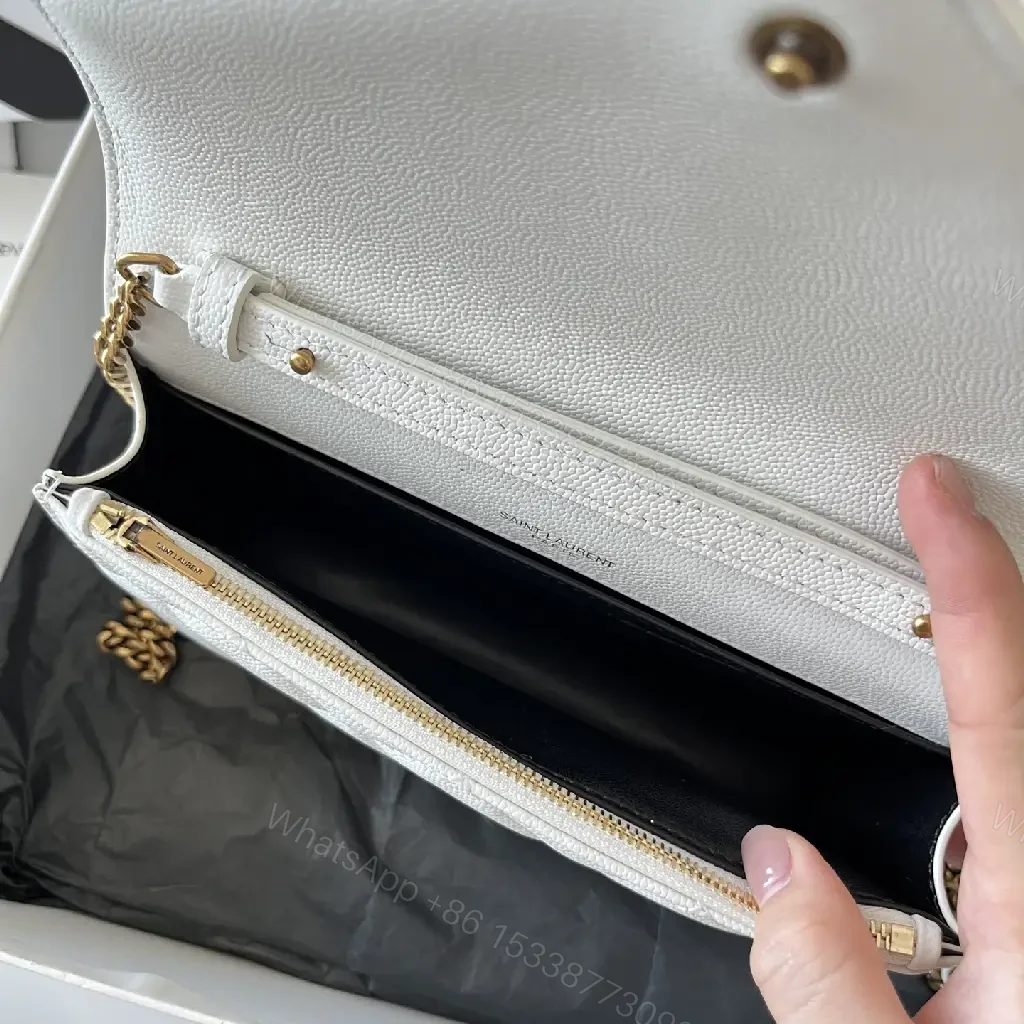 View 8 of White Quilted Leather Compact YSL Crossbody Bag with Gold Logo