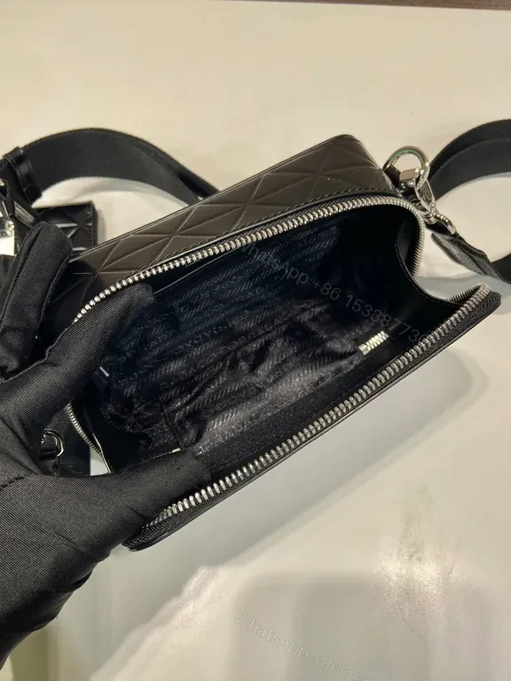 View 9 of Geometric Prada Crossbody: Black Calf Leather Luxury Bag
