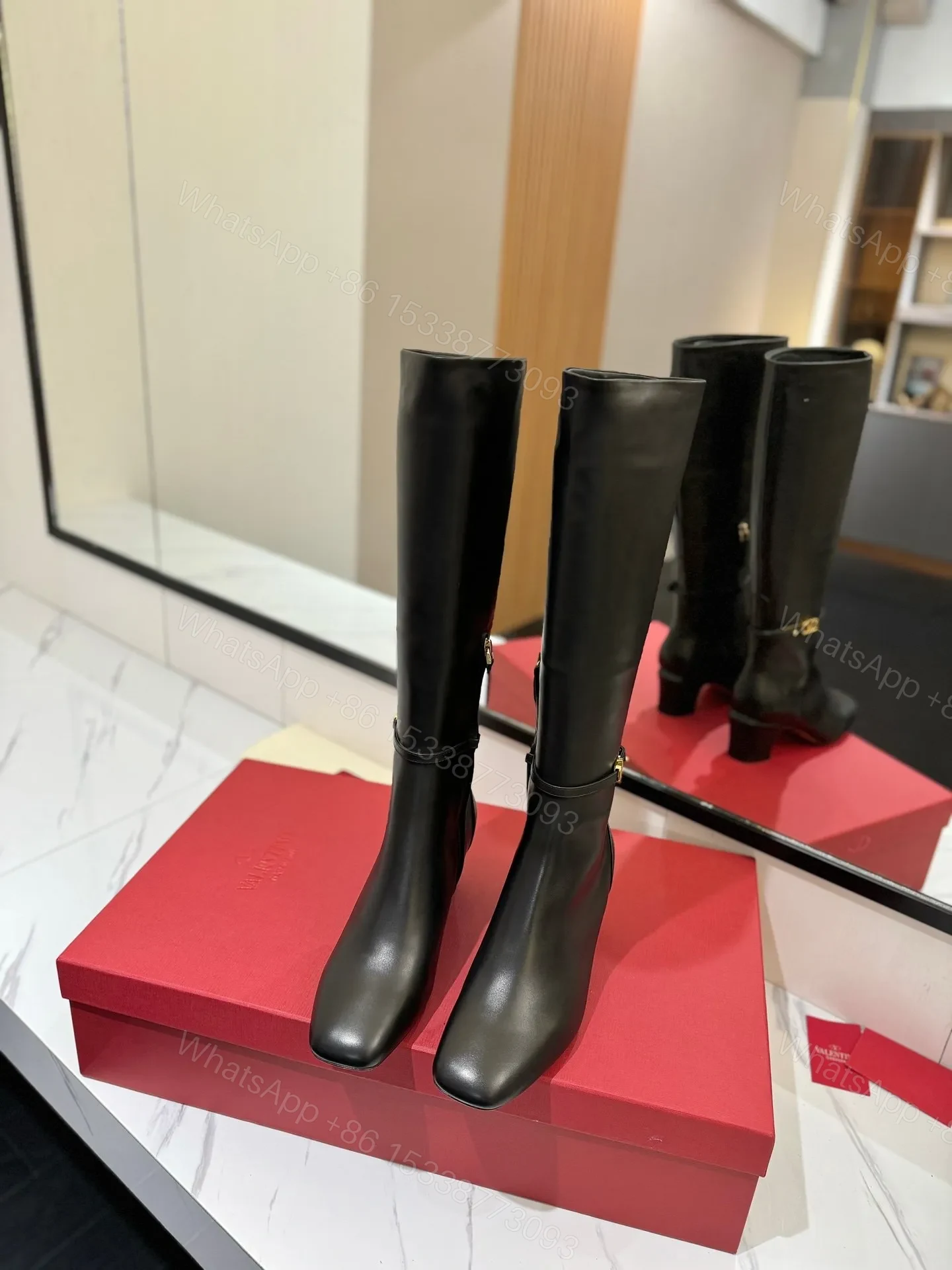 View 4 of Valentino Women Black Leather Knee High Boots