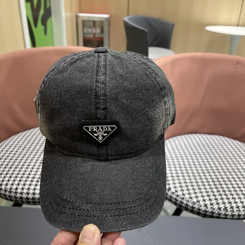 View 5 of Black Denim Cap with Subtle Triangle Emblem