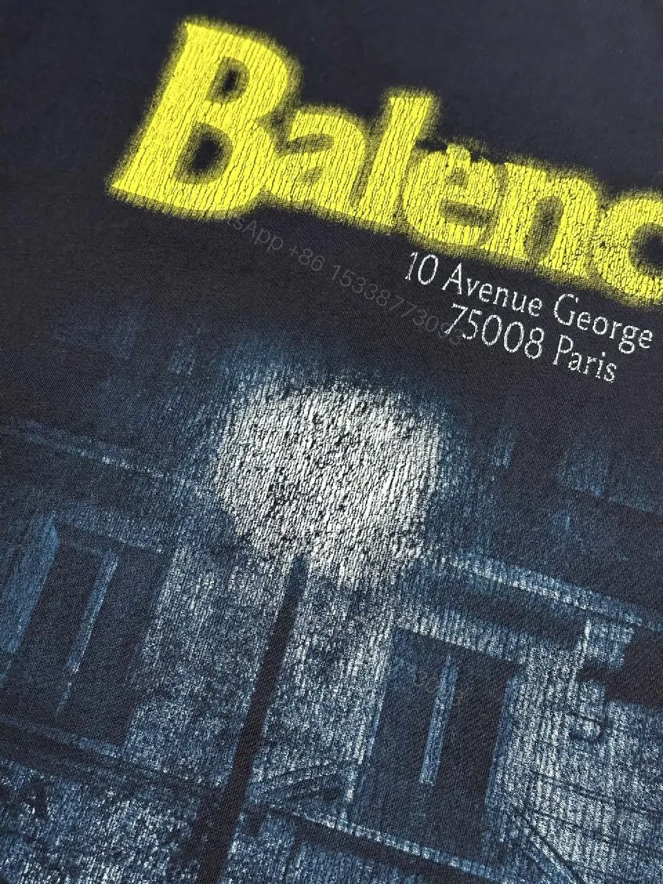 View 5 of Dark Navy/Black Oversized Tee with Yellow Balenciaga Logo Graphic